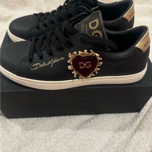 Dolce & Gabbana Black Sneakers with Gold and Red Accents